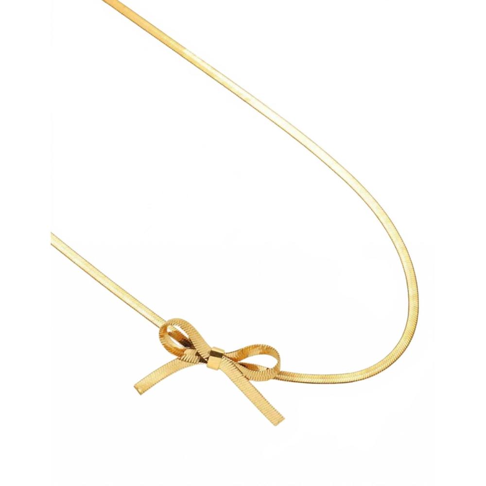 NEW SAVVY BLING women's bow herringbone necklace in gold